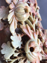 Load image into Gallery viewer, Soapstone Carving: Vintage Carving of Chrysanthemums on Craggy Rocks