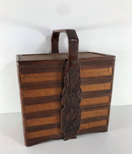 Load image into Gallery viewer, Basket: Beautiful Antique Woven Bamboo Stacked Box with Handle
