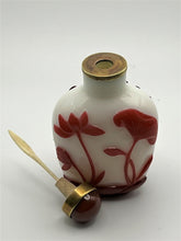 Load image into Gallery viewer, Snuff Bottle: Vintage Opaline Glass with Red Glass Overlay of Lotus