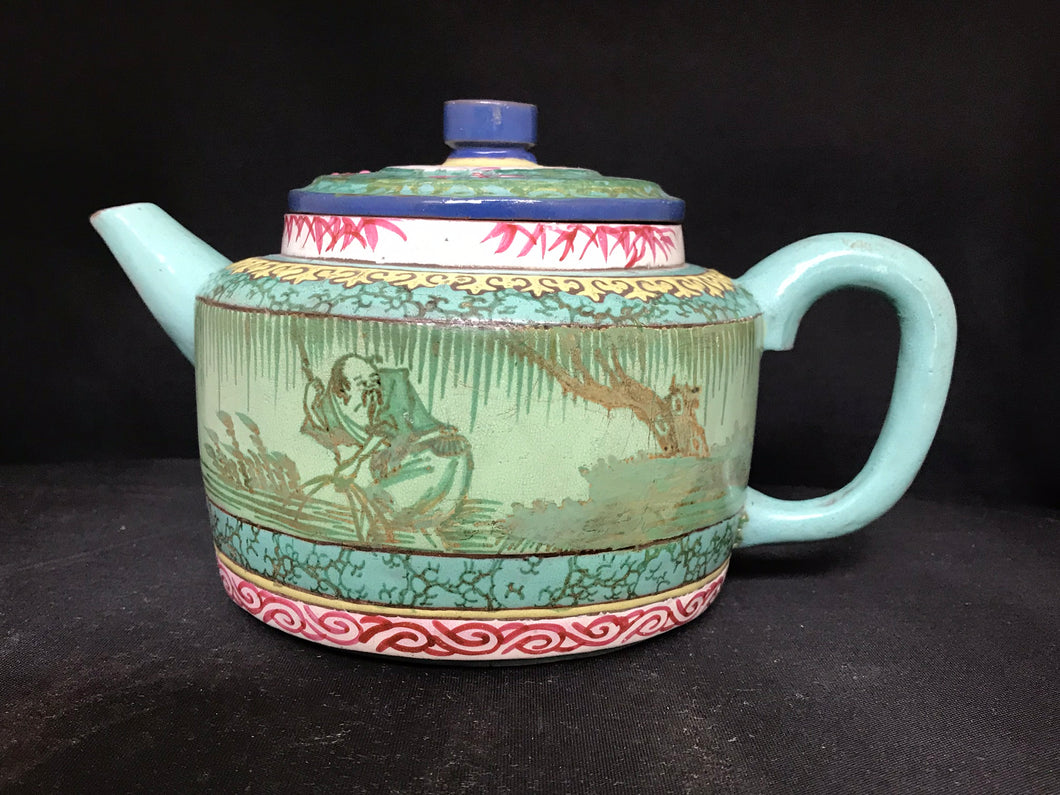 Antique Yixing Teapot with Famille Rose Enamel Decorations