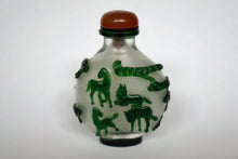 Load image into Gallery viewer, Vintage Frosted Glass Snuff Bottle with Eight Horses of King Mu
