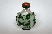 Load image into Gallery viewer, Vintage Frosted Glass Snuff Bottle with Eight Horses of King Mu
