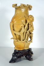 Load image into Gallery viewer, Soapstone Carving: Beautiful Carving of Lotuses on a Vase
