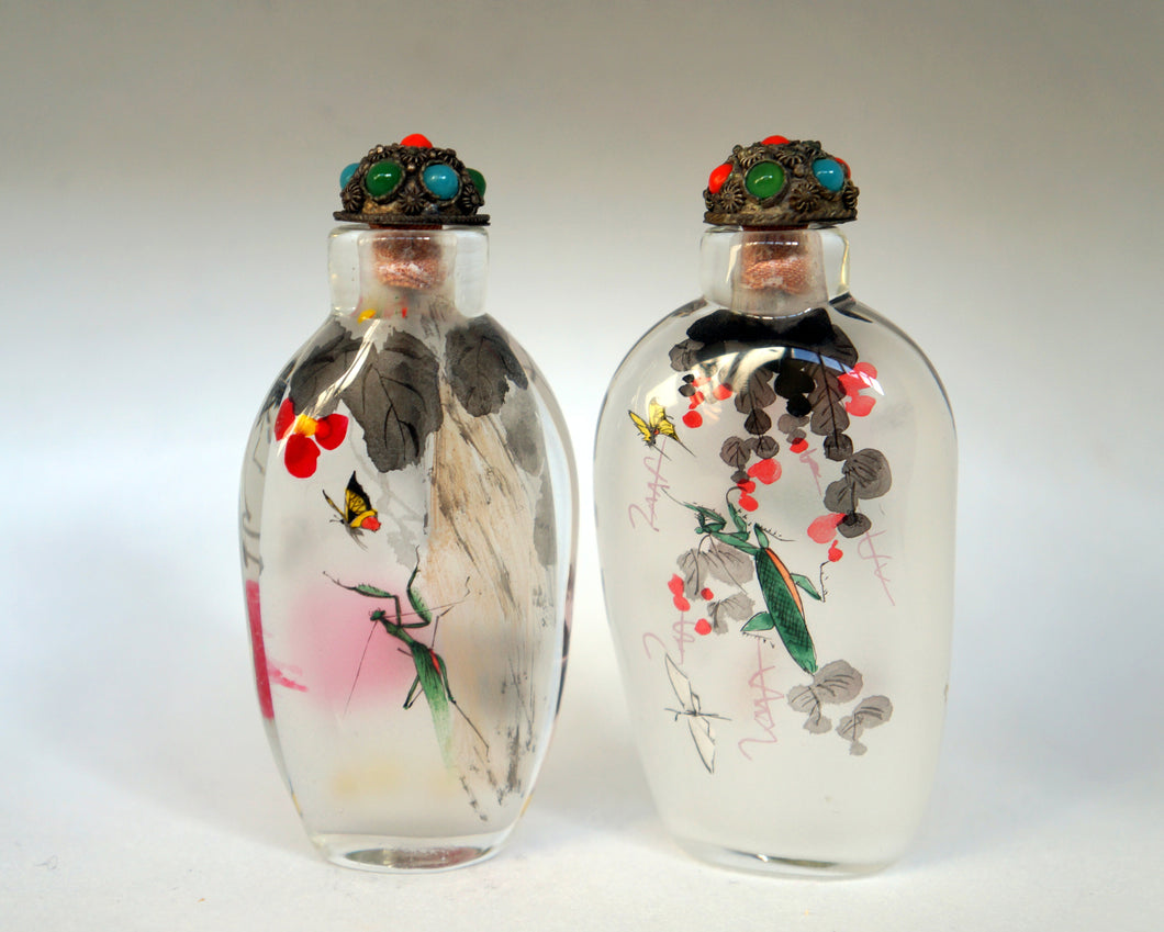 Snuff Bottle: Two Inside Painted Bottles with Insects and Butterflies