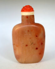 Load image into Gallery viewer, Snuff Bottle: Vintage Apricot Agate Snuff Bottle with Carving of Plum Blossoms and Bamboo
