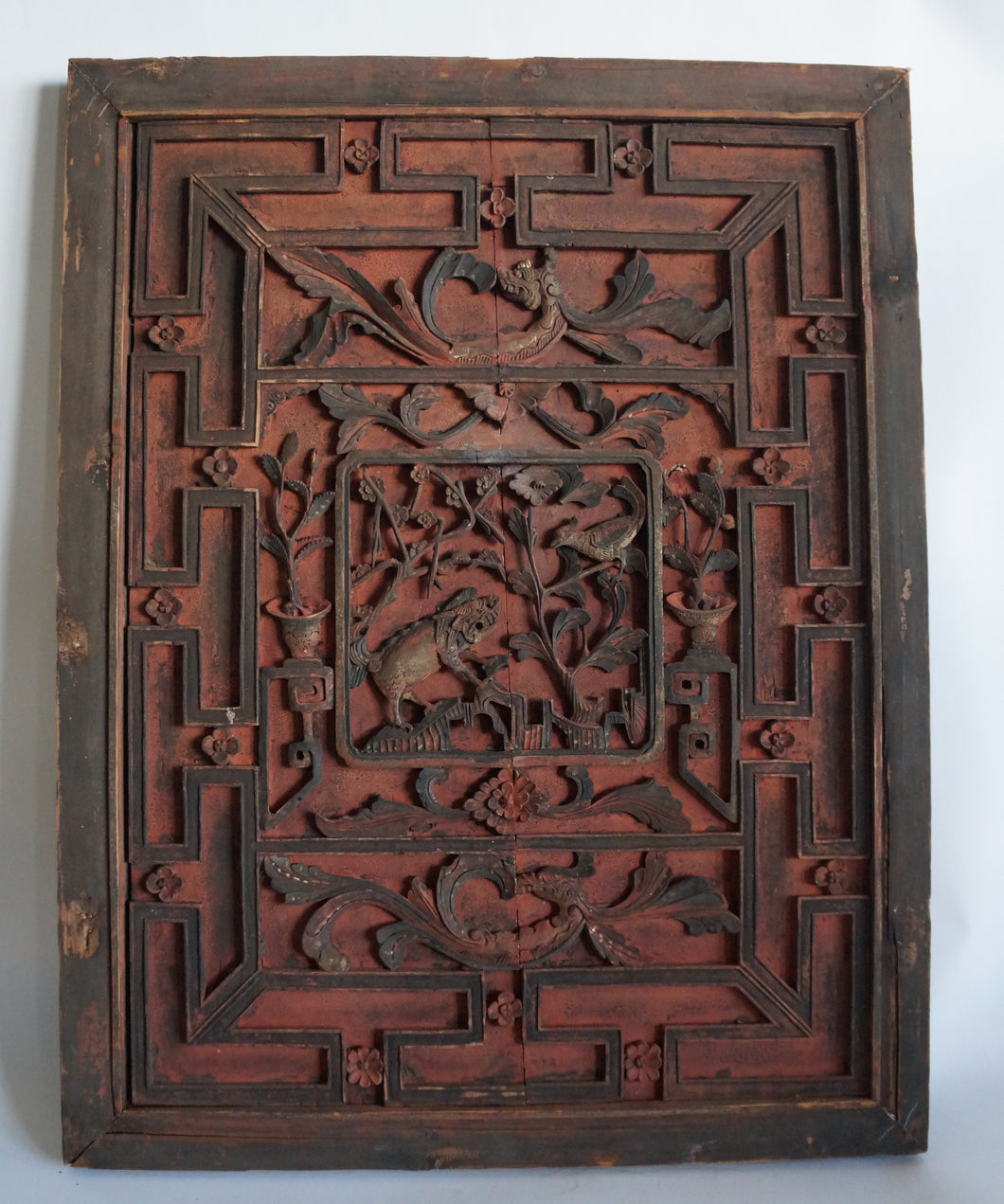 Antique Ming Dynasty Caved Wood Window Panel