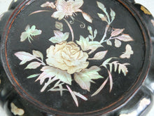 Load image into Gallery viewer, Basket: Antique Black Lacquer Basket with Mother of Pearl Inlaid Flowers
