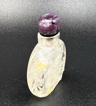 Load image into Gallery viewer, Snuff Bottle: Antique Rock Crystal Snuff Bottle with Amethyst Cap and Wood Stand
