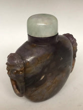 Load image into Gallery viewer, Snuff Bottle: Large Vintage Purple Moss Agate Bottle with Ringed Lion Masks

