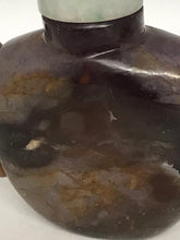 Load image into Gallery viewer, Snuff Bottle: Large Vintage Purple Moss Agate Bottle with Ringed Lion Masks
