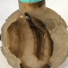 Load image into Gallery viewer, Snuff Bottle: Antique Moss Agate Floater Bottle with Carving
