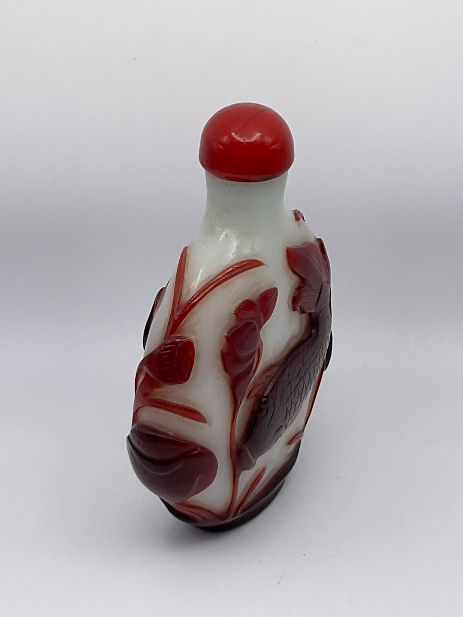 Early 20th Century Antique Carved Overlay Peking Glass Snuff Bottle