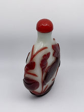 Load image into Gallery viewer, Snuff Bottle: Early 20th Century Oversize Large Opaline Glass Snuff Bottle With Red Overlay of Fish Design
