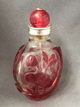 Load image into Gallery viewer, Snuff Bottle: Antique Beijing Glass Bottle with Red Overlay Design of Fish and Orchid
