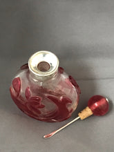 Load image into Gallery viewer, Snuff Bottle: Antique Beijing Glass Bottle with Red Overlay Design of Fish and Orchid
