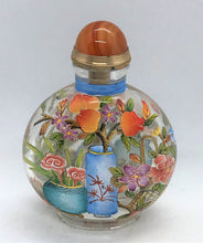 Load image into Gallery viewer, Snuff bottle: Clear Glass Bottle with Painted Enamel Flowers and Yongzheng Mark
