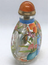 Load image into Gallery viewer, Snuff bottle: Clear Glass Bottle with Painted Enamel Flowers and Yongzheng Mark
