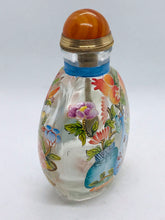 Load image into Gallery viewer, Snuff bottle: Clear Glass Bottle with Painted Enamel Flowers and Yongzheng Mark
