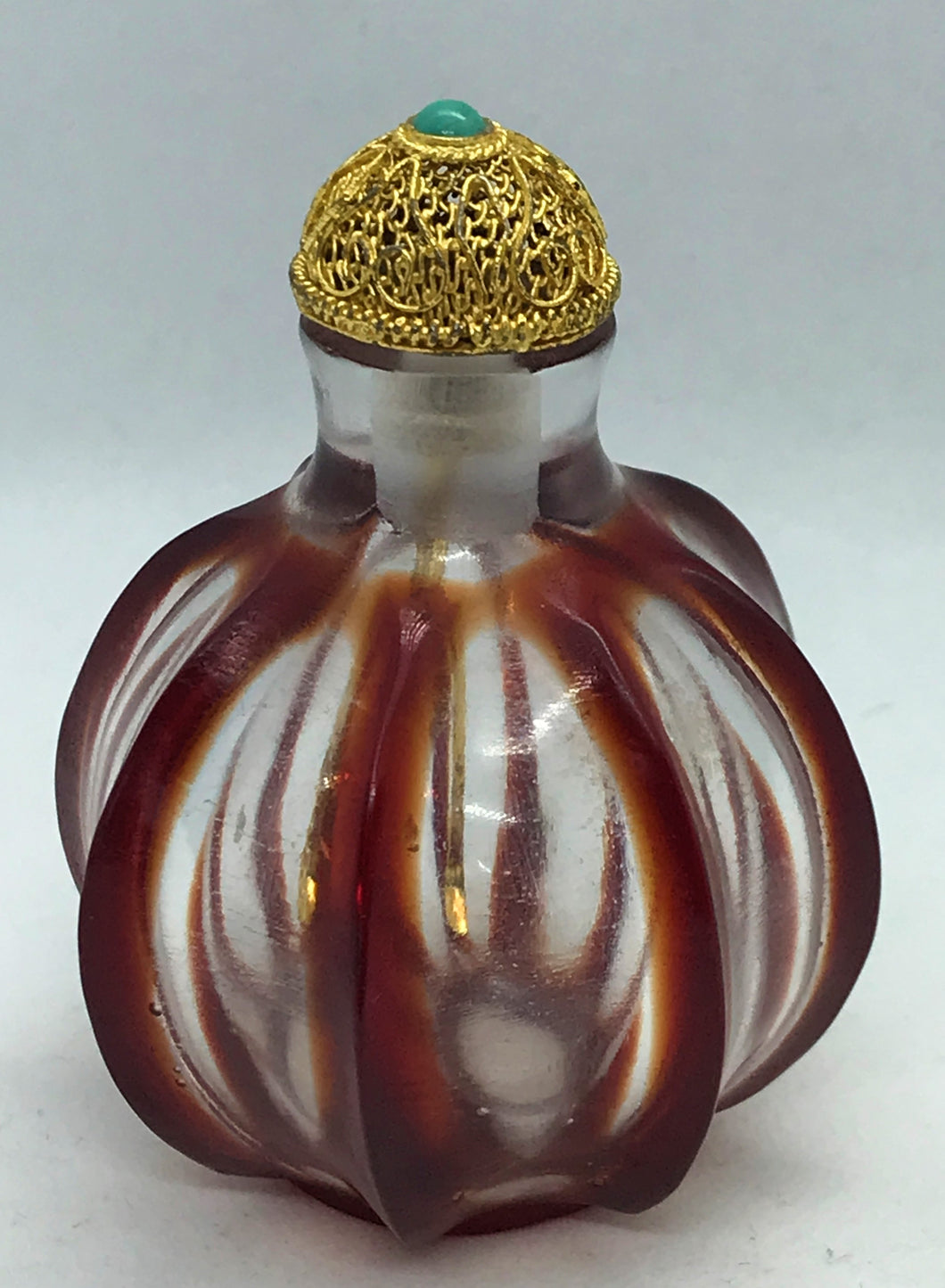 Snuff Bottle: Segmented Glass Bottle with Red Glass Overlay