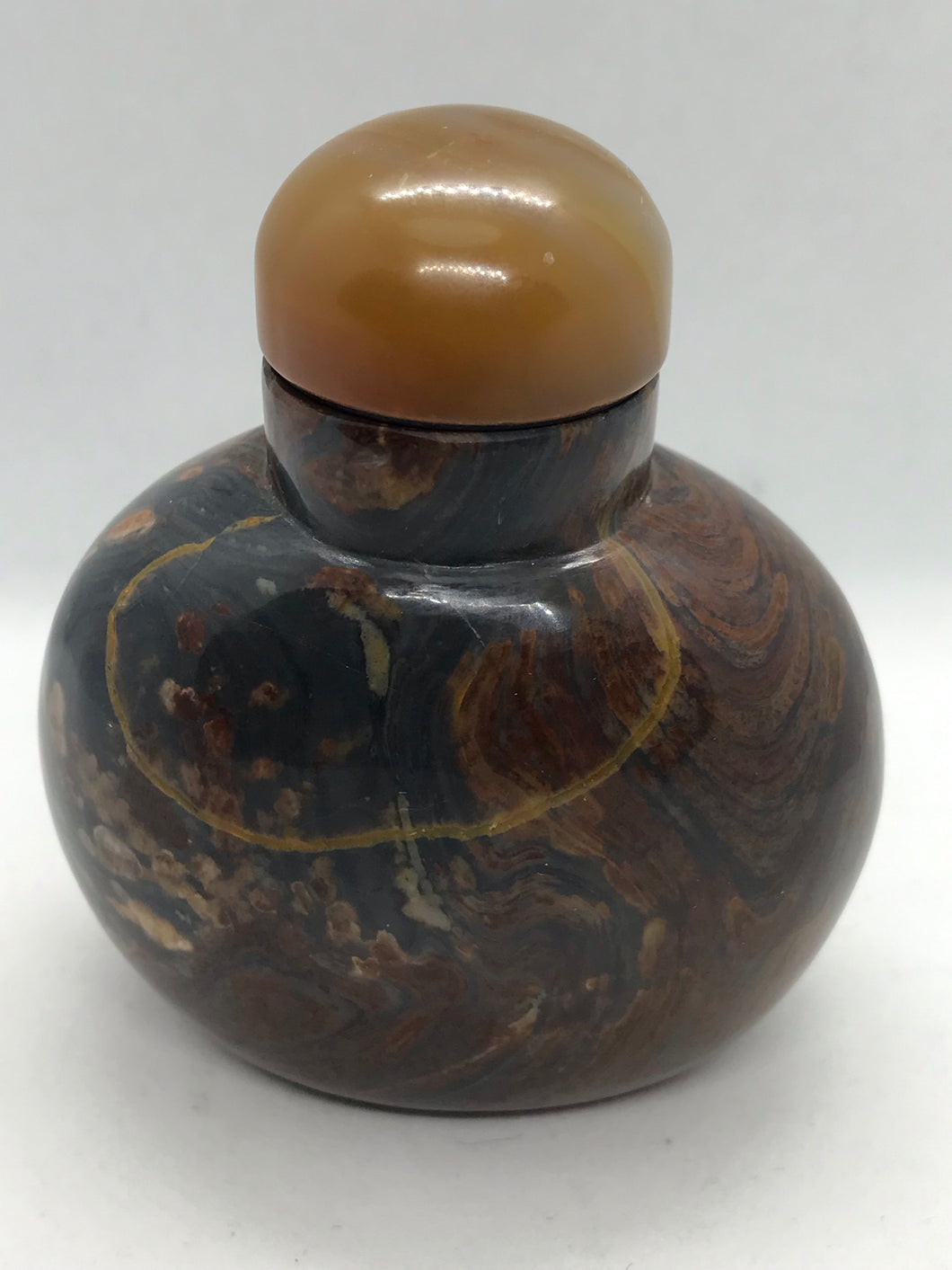 Snuff Bottle: Vintage Striated Multi Color Brown Jasper Snuff Bottle