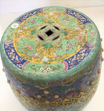 Load image into Gallery viewer, Vintage Painted Porcelain Garden Seat in Famille Rose Colors with Dragon and Phoenix
