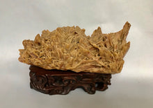 Load image into Gallery viewer, Scholar Object: A Small Yellow Desert Rose Scholar Rock on Wood Stand
