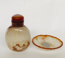 Load image into Gallery viewer, Vintage Shadow Agate Snuff Bottle with New Agate Snuff Dish
