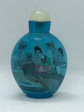 Load image into Gallery viewer, Snuff Bottle: Inside Painted Blue Glass Snuff Bottle with China Mark
