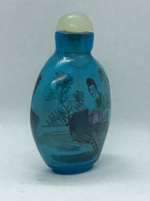 Load image into Gallery viewer, Snuff Bottle: Inside Painted Blue Glass Snuff Bottle with China Mark
