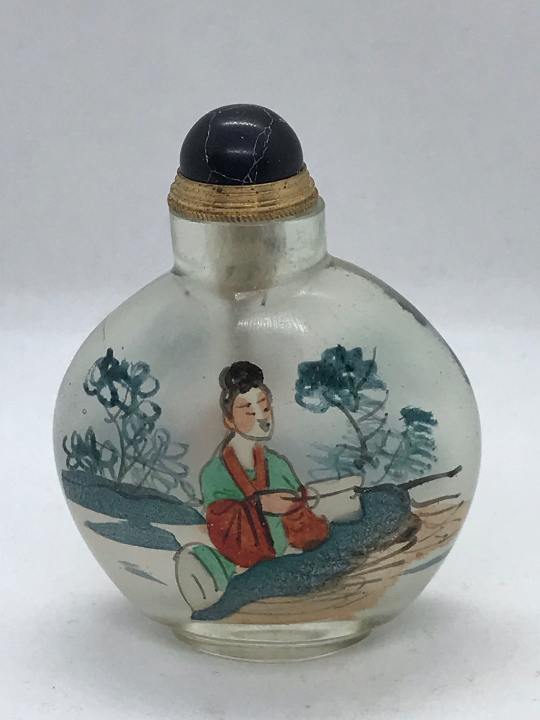 Snuff Bottle: Antique Clear Glass Inside Painted Snuff Bottle with CHINA Mark