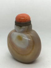 Load image into Gallery viewer, Vintage Banded Agate Snuff Bottle with &quot;Egg Yolk&quot; Shape
