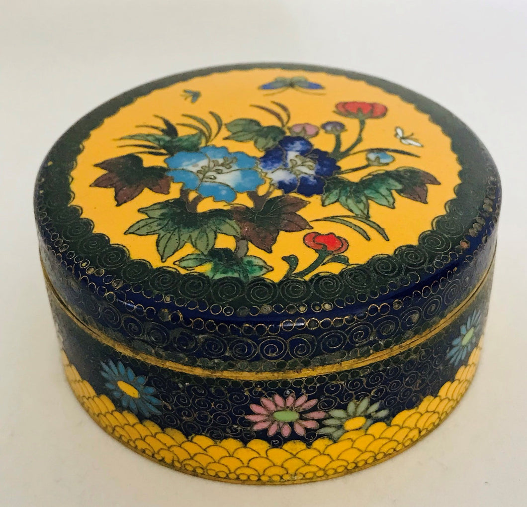 Cloisonne: Antique Japanese Cloisonne Box with Morning Glory Flowers
