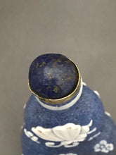 Load image into Gallery viewer, Snuff Bottle: Vintage Blue Frosted Beijing Glass with White Overlay and Four Character Mark of Qianlong
