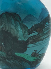 Load image into Gallery viewer, Snuff Bottle: Inside Painted Blue Glass Bottle with Landscape Painting and China Mark
