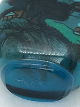 Load image into Gallery viewer, Snuff Bottle: Inside Painted Blue Glass Bottle with Landscape Painting and China Mark
