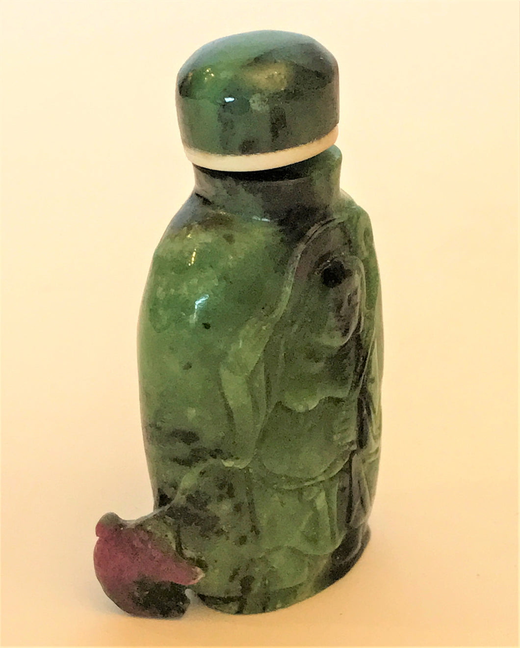 Snuff Bottle: Vintage Ruby in Zoisite Bottle of Liu Hai and the Three Legged Toad