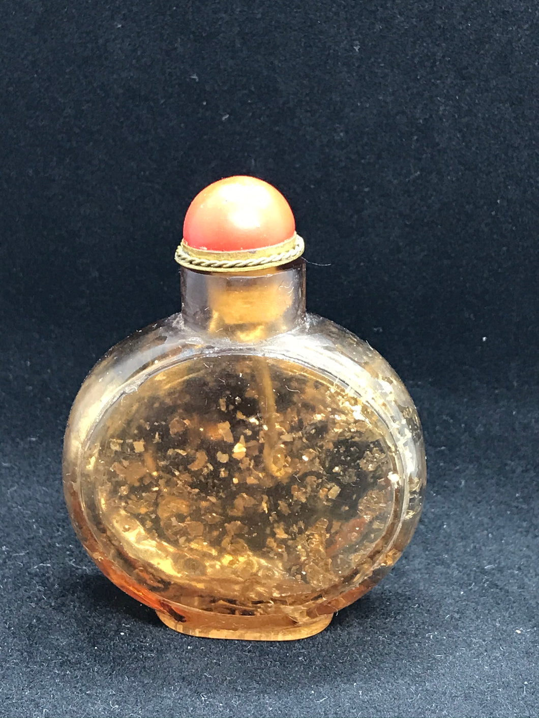 Vintage Late 19 Century Amber Beijing Glass Snuff Bottle With Gold Flecks