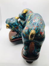 Load image into Gallery viewer, Mid 19th Century Playful Cloisonne Puppies on a Wood Stand
