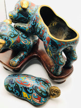 Load image into Gallery viewer, Mid 19th Century Playful Cloisonne Puppies on a Wood Stand
