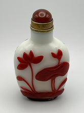 Load image into Gallery viewer, Snuff Bottle: Vintage Opaline Glass with Red Glass Overlay of Lotus
