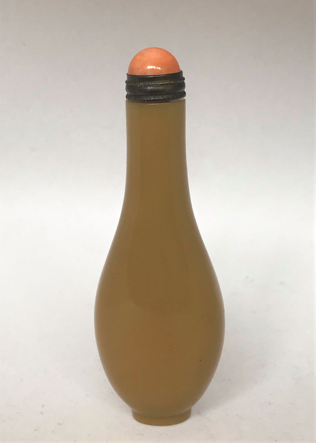 Snuff Bottle: Antique Beijing Mustard Yellow Glass Snuff Bottle
