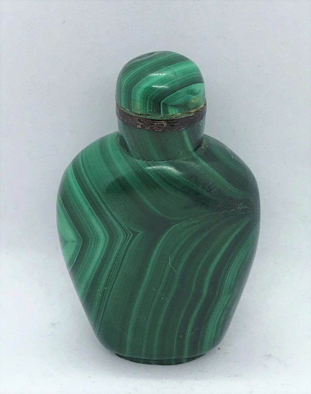 Snuff Bottle: Vintage Banded Green Malachite Snuff Bottle