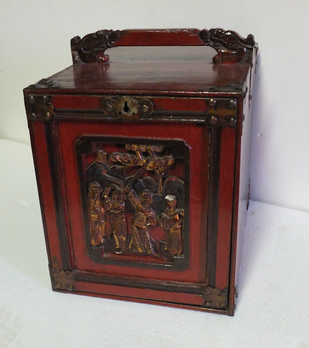 Antique Red Lacquer Box for Scholar Objects